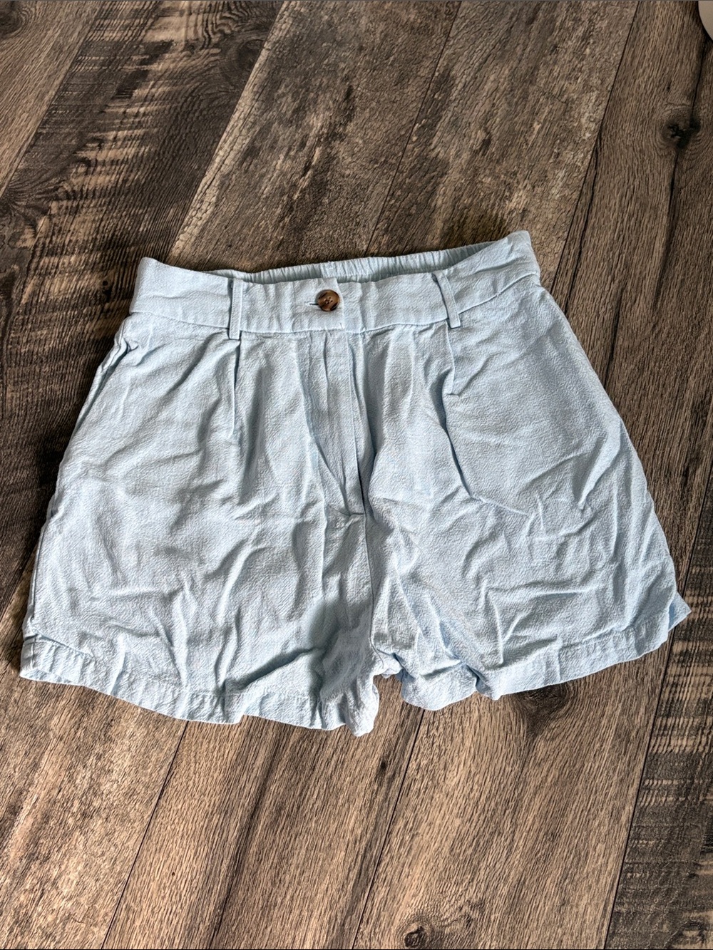 Petal & Pup Light Blue High-Waist Pleated Shorts